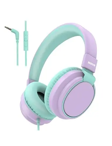 MIDOLA Headphone Kids Volume Limited 85/110dB Wired Over-Ear/On-Ear Foldable Headset with Inline Cable AUX 3.5mm Cord Mic for Boy Girl Child PC Notebook Tablet Light Purple - MIDOLA