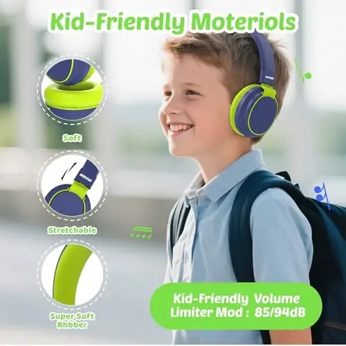 MIDOLA Volume Limited 85/110dB Kids Headphone Over-Ear/On-Ear Foldable Sound Noise Protection Headset with Inline AUX 3.5mm Cord w/Mic for Child School Cellphone Pad PC Notebook DeepBlueSky - 2
