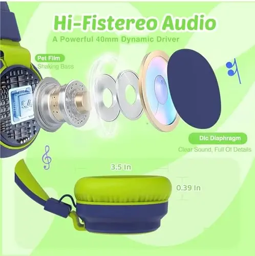 MIDOLA Volume Limited 85/110dB Kids Headphone Over-Ear/On-Ear Foldable Sound Noise Protection Headset with Inline AUX 3.5mm Cord w/Mic for Child School Cellphone Pad PC Notebook DeepBlueSky - 3