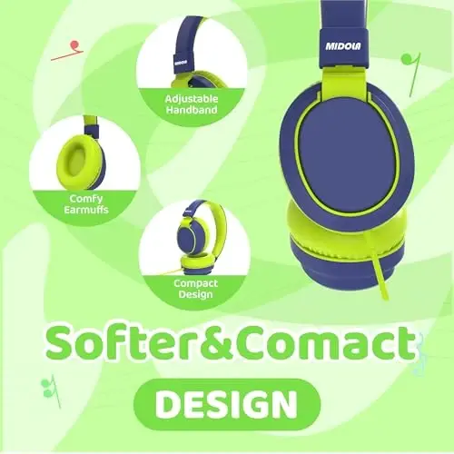 MIDOLA Volume Limited 85/110dB Kids Headphone Over-Ear/On-Ear Foldable Sound Noise Protection Headset with Inline AUX 3.5mm Cord w/Mic for Child School Cellphone Pad PC Notebook DeepBlueSky - 5