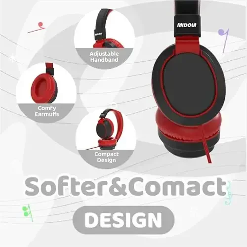 MIDOLA Volume Limited 85/110dB Kids Headphone Over-Ear/On-Ear Foldable Sound Noise Protection Headset with Inline AUX 3.5mm Cord w/Mic for Child School Cellphone Pad PC Notebook Black - 5