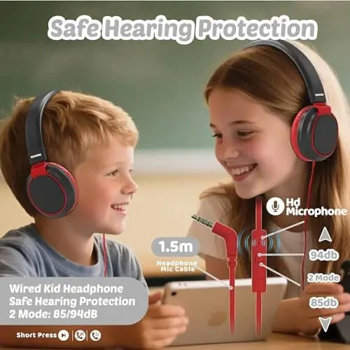 MIDOLA Volume Limited 85/110dB Kids Headphone Over-Ear/On-Ear Foldable Sound Noise Protection Headset with Inline AUX 3.5mm Cord w/Mic for Child School Cellphone Pad PC Notebook Black - 1