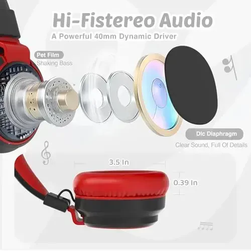 MIDOLA Volume Limited 85/110dB Kids Headphone Over-Ear/On-Ear Foldable Sound Noise Protection Headset with Inline AUX 3.5mm Cord w/Mic for Child School Cellphone Pad PC Notebook Black - 3