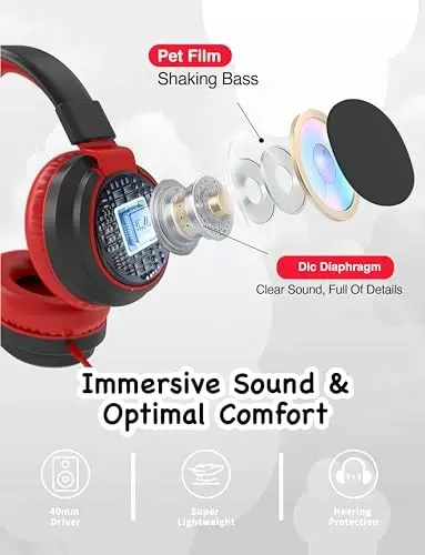 MIDOLA Volume Limited 85/110dB Kids Headphone Over-Ear/On-Ear Foldable Sound Noise Protection Headset with Inline AUX 3.5mm Cord w/Mic for Child School Cellphone Pad PC Notebook Black - 4