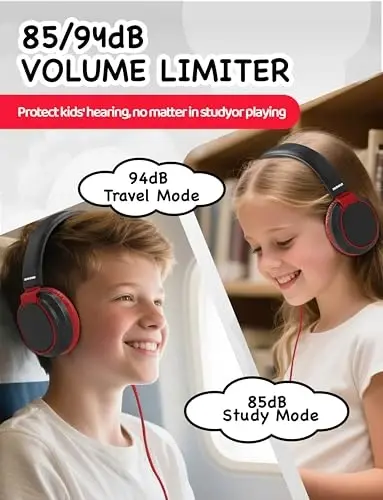 MIDOLA Volume Limited 85/110dB Kids Headphone Over-Ear/On-Ear Foldable Sound Noise Protection Headset with Inline AUX 3.5mm Cord w/Mic for Child School Cellphone Pad PC Notebook Black - 3