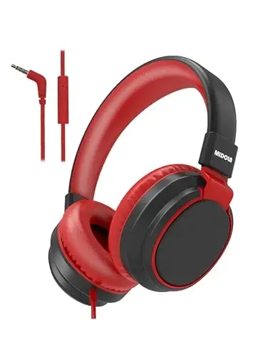MIDOLA Volume Limited 85/110dB Kids Headphone Over-Ear/On-Ear Foldable Sound Noise Protection Headset with Inline AUX 3.5mm Cord w/Mic for Child School Cellphone Pad PC Notebook Black - MIDOLA