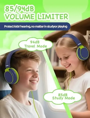 MIDOLA Volume Limited 85/110dB Kids Headphone Over-Ear/On-Ear Foldable Sound Noise Protection Headset with Inline AUX 3.5mm Cord w/Mic for Child School Cellphone Pad PC Notebook DeepBlueSky - 3