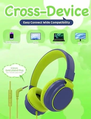 MIDOLA Volume Limited 85/110dB Kids Headphone Over-Ear/On-Ear Foldable Sound Noise Protection Headset with Inline AUX 3.5mm Cord w/Mic for Child School Cellphone Pad PC Notebook DeepBlueSky - 5