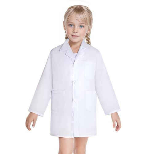 Mifengda Doctor Scientist Lab Coat for Kids Children Doctor Costume Dress Up Coat for Boys Girls Halloween Costume Role Play - 3