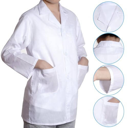 Mifengda Doctor Scientist Lab Coat for Kids Children Doctor Costume Dress Up Coat for Boys Girls Halloween Costume Role Play - 5