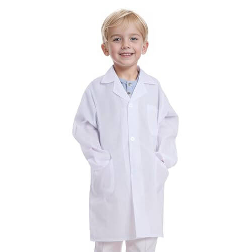 Mifengda Doctor Scientist Lab Coat for Kids Children Doctor Costume Dress Up Coat for Boys Girls Halloween Costume Role Play - 1