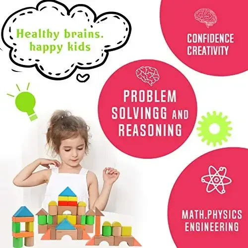 Migargle Large Wooden Building Blocks for Toddlers - Educational Preschool Learning Toys with Storage Bag, Innovative Shapes & Variety Colors to Build More Combinations （48Pcs） - 4