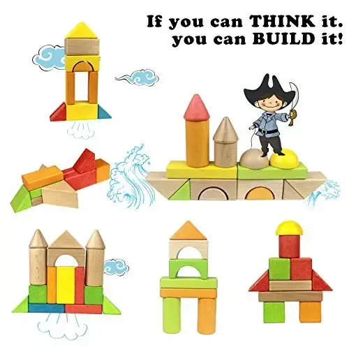 Migargle Wooden Building Blocks Set for Kids - Rainbow Stacker Stacking Game Construction Toys Set Preschool Colorful Learning Educational Toys - Geometry Wooden Blocks for Boys & Girls - 2