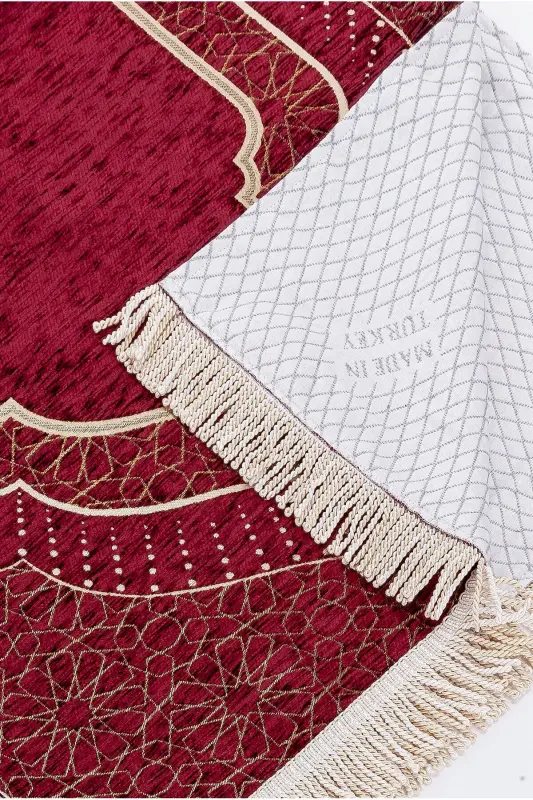 Mihrap Desenli Astarlı Şönil Seccade - Bordo-Bordo - 3