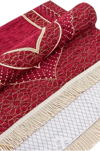 Mihrap Desenli Astarlı Şönil Seccade - Bordo-Bordo - 4