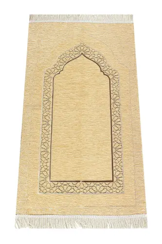 Mihrap Desenli Astarlı Şönil Seccade - Gold-Gold 