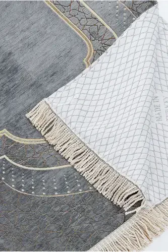 Mihrap Desenli Astarlı Şönil Seccade - Gri-Gri - 3