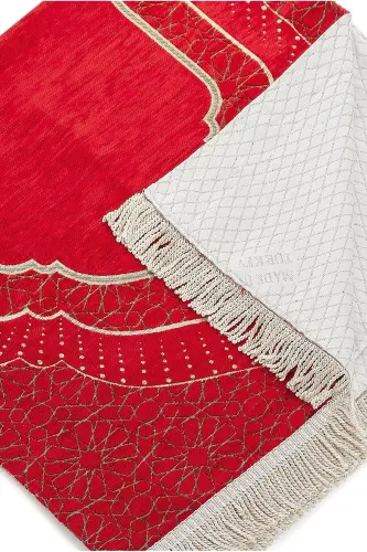 Mihrap Desenli Astarlı Şönil Seccade - Kırmızı-Kırmızı - 3