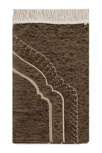 Mihrap Patterned Lined Chenille Prayer Rug - Brown-Brown - 1