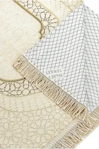 Mihrap Patterned Lined Chenille Prayer Rug - Cream-Cream - 2