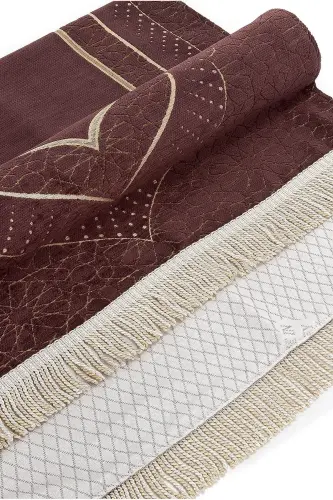 Mihrap Patterned Lined Chenille Prayer Rug - Dark Brown-Dark Brown - IHVAN ONLINE (1)