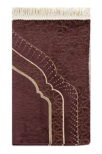 Mihrap Patterned Lined Chenille Prayer Rug - Dark Brown-Dark Brown - 4