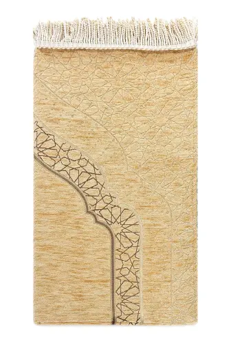 Mihrap Patterned Lined Chenille Prayer Rug - Gold-Gold - 4
