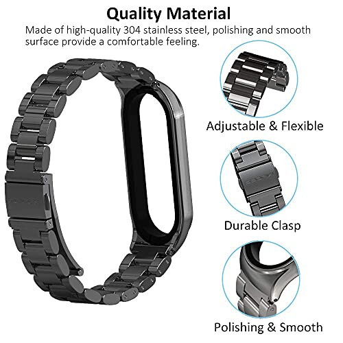 MIJOBS Mi Band 7 Mi Band 6 Strap for Xiaomi Mi Band 5 4 3, Stainless Steel Watch Band Metal Replacement Bracelet Wristband for Mi Smart Band 5 - 4