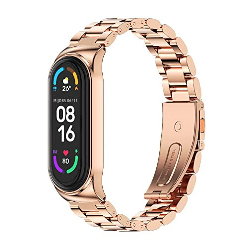 MIJOBS Strap Compatible with Xiaomi Mi Band 5 / Mi Band 4 / Mi Band 3 Straps, Stainless Steel Watch Band Metal Replacement Bracelet Wristband Correa for Mi Band 5 NFC Global Version - 1