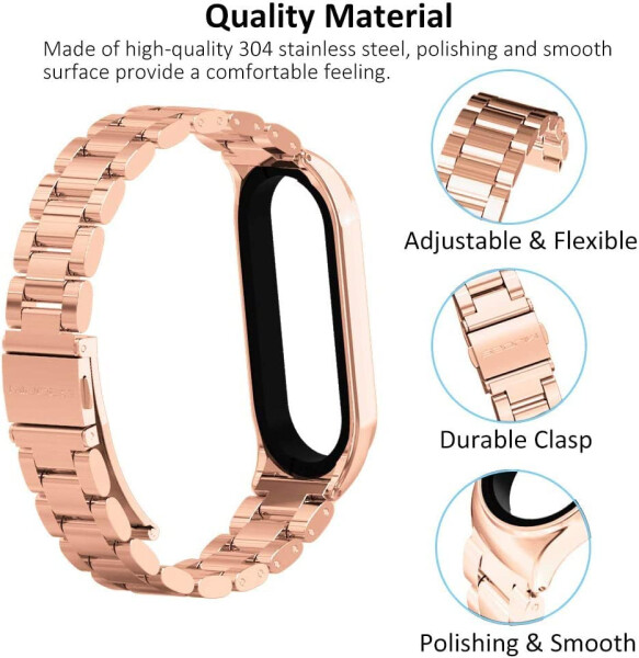 MIJOBS Strap Compatible with Xiaomi Mi Band 5 / Mi Band 4 / Mi Band 3 Straps, Stainless Steel Watch Band Metal Replacement Bracelet Wristband Correa for Mi Band 5 NFC Global Version - 3