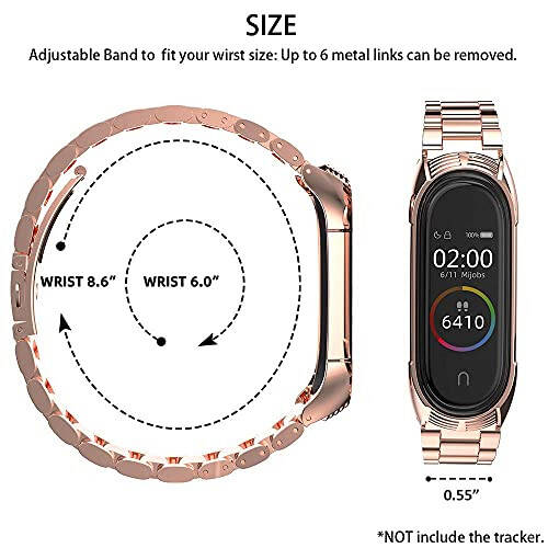 MIJOBS Strap Compatible with Xiaomi Mi Band 5 / Mi Band 4 / Mi Band 3 Straps, Stainless Steel Watch Band Metal Replacement Bracelet Wristband Correa for Mi Band 5 NFC Global Version - 6