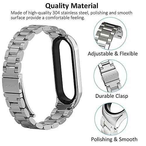 MIJOBS Strap for Xiaomi Mi Band 6 Mi Band 5, Metal Strap Compatible with Mi Band 4 Mi Band 3 Replacement Wristband Stainless Steel Watch Band for Men Women - 4