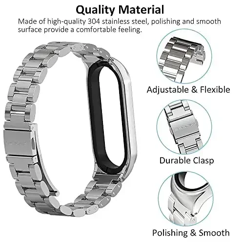 MIJOBS Xiaomi Mi Band 6 Mi Band 5 uchun tasmasi, Mi Band 4 Mi Band 3 bilan mos keladigan metall tasmasi, erkaklar va ayollar uchun zanglamaydigan po'latdan yasalgan soat tasmisi - 4