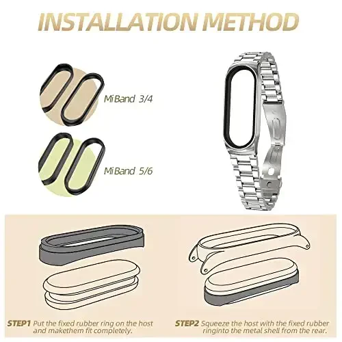 MIJOBS Xiaomi Mi Band 6 Mi Band 5 uchun tasmasi, Mi Band 4 Mi Band 3 bilan mos keladigan metall tasmasi, erkaklar va ayollar uchun zanglamaydigan po'latdan yasalgan soat tasmisi - 6