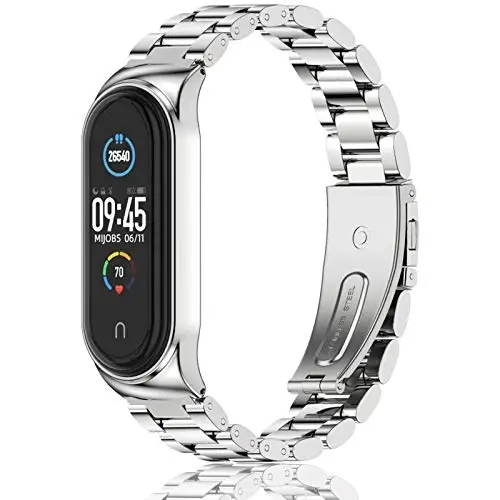 MIJOBS Xiaomi Mi Band 6 Mi Band 5 uchun tasmasi, Mi Band 4 Mi Band 3 bilan mos keladigan metall tasmasi, erkaklar va ayollar uchun zanglamaydigan po'latdan yasalgan soat tasmisi - MIJOBS