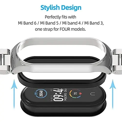MIJOBS Xiaomi Mi Band 6 Mi Band 5 uchun tasmasi, Mi Band 4 Mi Band 3 bilan mos keladigan metall tasmasi, erkaklar va ayollar uchun zanglamaydigan po'latdan yasalgan soat tasmisi - 3