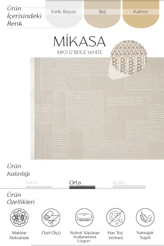 Mikasa Bej Bukle Halı Yumuşak Kabartmalı Dört Mevsim Yatak Odası Ev Oda Oturma Odası Salon Halısı-Bej Beyaz 1 - COOL HALI (1)