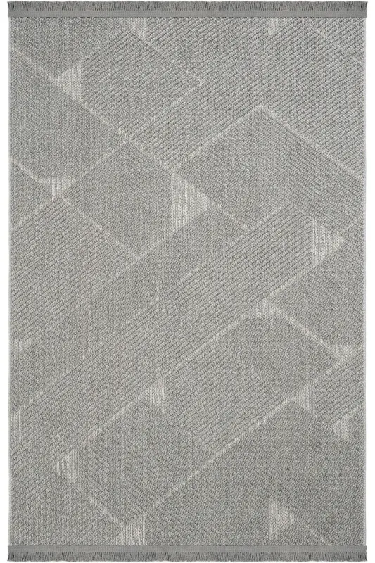 Mikasa Gri Oturma Odası Salon Halısı Geometrik Desenli Modern Yumuşak Dokulu Bukleli Ev Oda Halısı - Gri 10 - 1