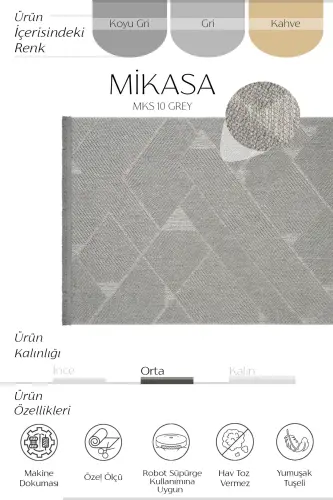 Mikasa Gri Oturma Odası Salon Halısı Geometrik Desenli Modern Yumuşak Dokulu Bukleli Ev Oda Halısı - Gri 10 - 2