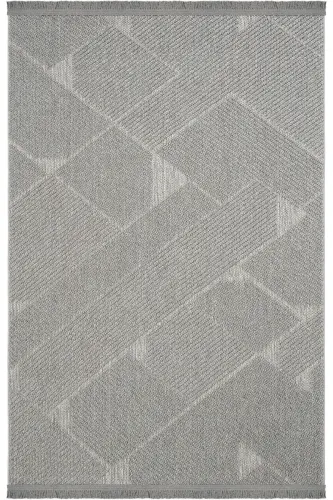 Mikasa Gri Oturma Odası Salon Halısı Geometrik Desenli Modern Yumuşak Dokulu Bukleli Ev Oda Halısı-Gri 10 