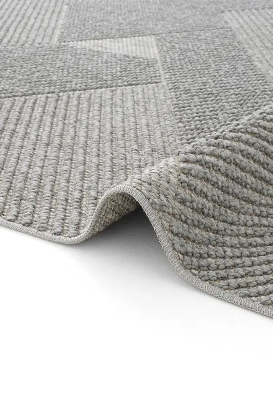 Mikasa Gri Oturma Odası Salon Halısı Geometrik Desenli Modern Yumuşak Dokulu Bukleli Ev Oda Halısı-Gri 10 - 6