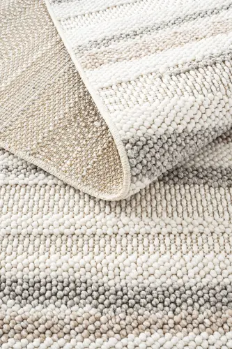 Mikasa Mks 02 Beyaz Bej Yumuşak Dokulu Halı Kilim Salon Koridor Kesme Yolluk Dokuma Makine Halısı - Beyaz Bej - 3