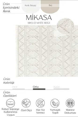 Mikasa Mks 03 Beyaz Bej Yumuşak Dokulu Halı Kilim Salon Koridor Yolluk Dokuma Makine Halısı - Beyaz Bej 1 
