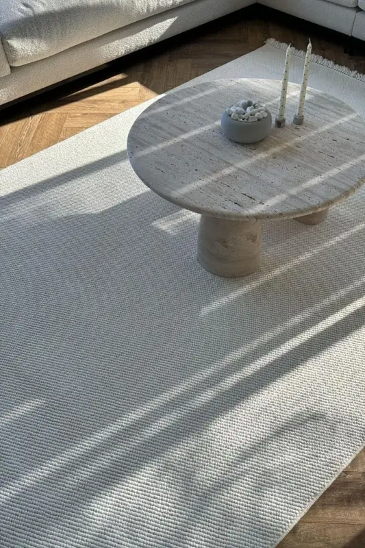 Mikasa Mks Plain Beyaz Yumuşak Dokulu Halı Kilim Salon Koridor Kesme Yolluk Dokuma Makine Halısı - Beyaz - 2