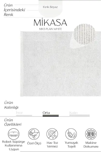 Mikasa Mks Plain Beyaz Yumuşak Dokulu Halı Kilim Salon Koridor Kesme Yolluk Dokuma Makine Halısı - Beyaz - 4