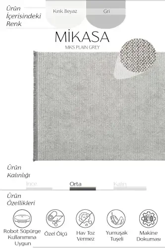 Mikasa Mks Plain Gri Yumuşak Dokulu Halı Kilim Salon Koridor Kesme Yolluk Dokuma Makine Halısı-Gri - 5