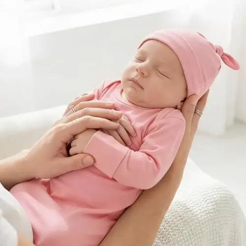 Mikccer Baby Girl Gown 0-6 Months, Super Soft Newborn Sleepers Gown, Long Sleeve Newborns Nightgown for Girls, Baby Girl Outfit Essential with Folding Gloves Hat Set Salmon Powder - 2