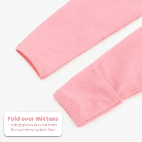 Mikccer Baby Girl Gown 0-6 Months, Super Soft Newborn Sleepers Gown, Long Sleeve Newborns Nightgown for Girls, Baby Girl Outfit Essential with Folding Gloves Hat Set Salmon Powder - 6