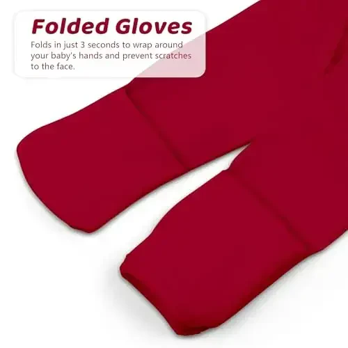 Mikccer Baby Girl Gown 0-6 Oy, Super Soft Yangi tug'ilgan chaqaloqlar uchun uxlash kiyimi, Qizlar uchun uzun yengli yangi tug'ilgan chaqaloqlar uchun tunik, Buklanadigan qo'lqoplar Shlyapa Seti Qizil bilan Baby Girl Kiyim Muhim - 3