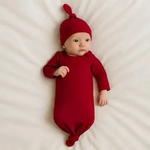 Mikccer Baby Girl Gown 0-6 Oy, Super Soft Yangi tug'ilgan chaqaloqlar uchun uxlash kiyimi, Qizlar uchun uzun yengli yangi tug'ilgan chaqaloqlar uchun tunik, Buklanadigan qo'lqoplar Shlyapa Seti Qizil bilan Baby Girl Kiyim Muhim - 6